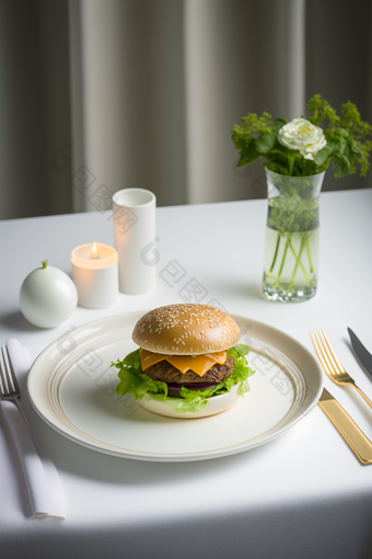 白色餐盘上的美食汉堡摄影图数字艺术65