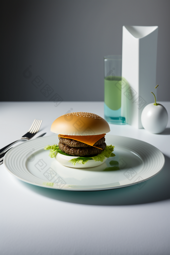 白色餐盘上的美食汉堡<strong>摄影</strong>图数字艺术60