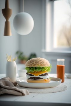 白色餐盘上的美食汉堡摄影图数字艺术58