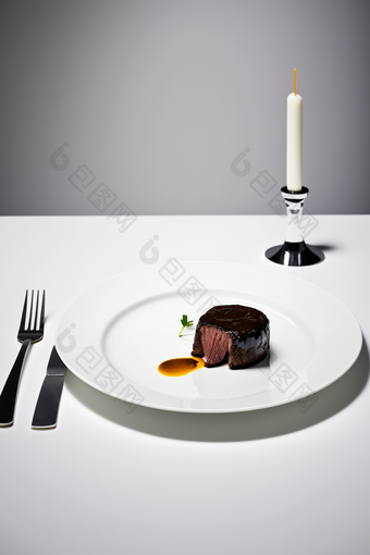 白色餐盘上的<strong>美食</strong>牛排摄影图数字艺术54