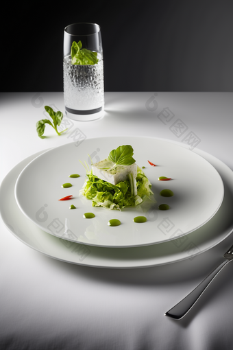 白色餐盘上的美食沙拉餐厅蔬菜