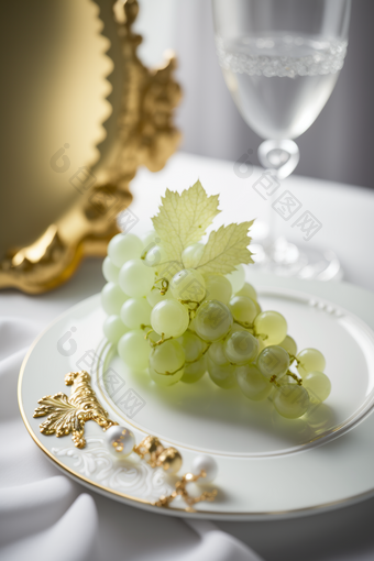 白色餐盘上的美食葡萄餐厅水果