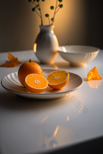 白色餐盘上的美食<strong>橘子</strong>白色盘子专业