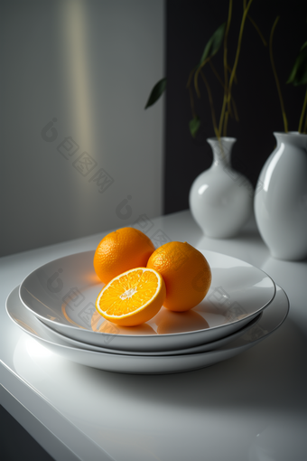 白色餐盘上的美食橘子餐厅白色盘子