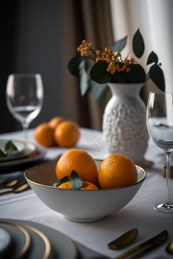 白色餐盘上的美食橘子水果专业
