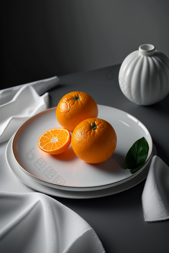 白色餐盘上的美食橘子餐厅晚餐