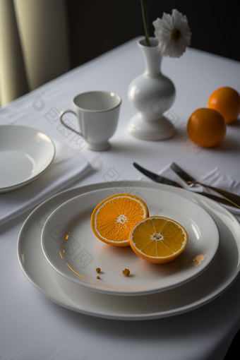 白色餐盘上的美食橘子<strong>餐厅</strong>水果