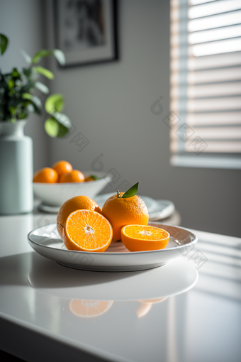 白色餐盘上的美食橘子水果白色盘子
