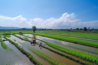 田园农业水稻幼苗农民种植