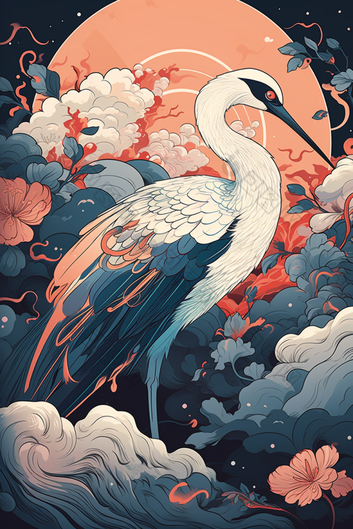 仙鹤动物国风吉祥插画图片-包图网
