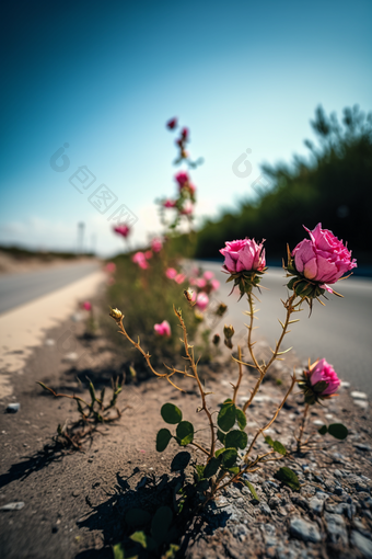 路边天空明亮玫瑰高清8k摄影玫瑰花氛围