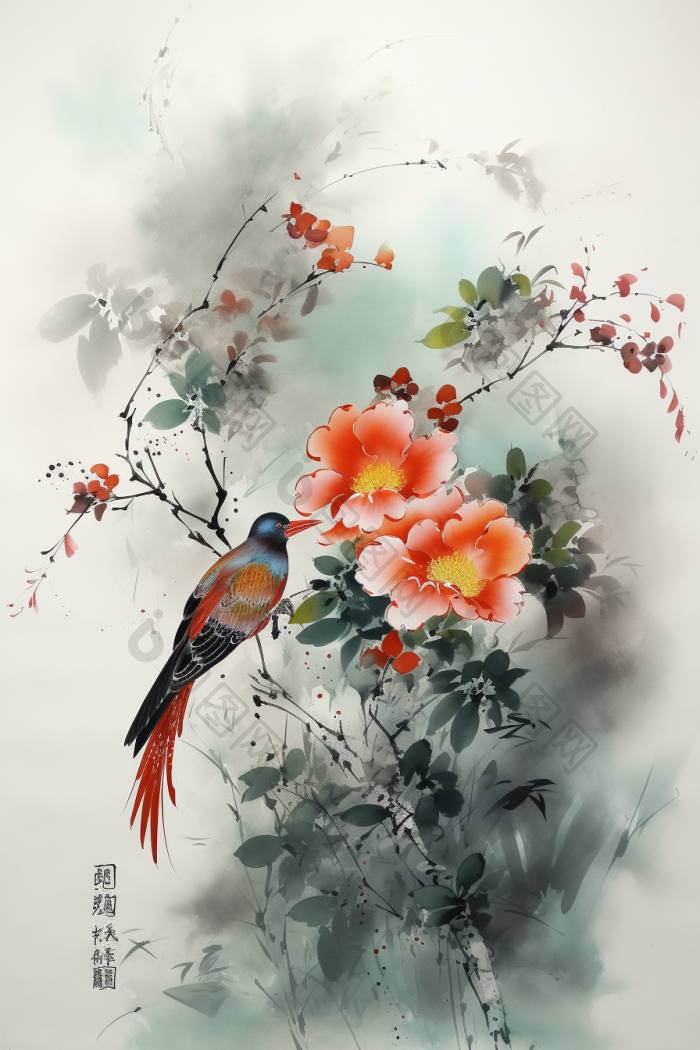 国画工笔画花鸟图数字插画图片-包图网