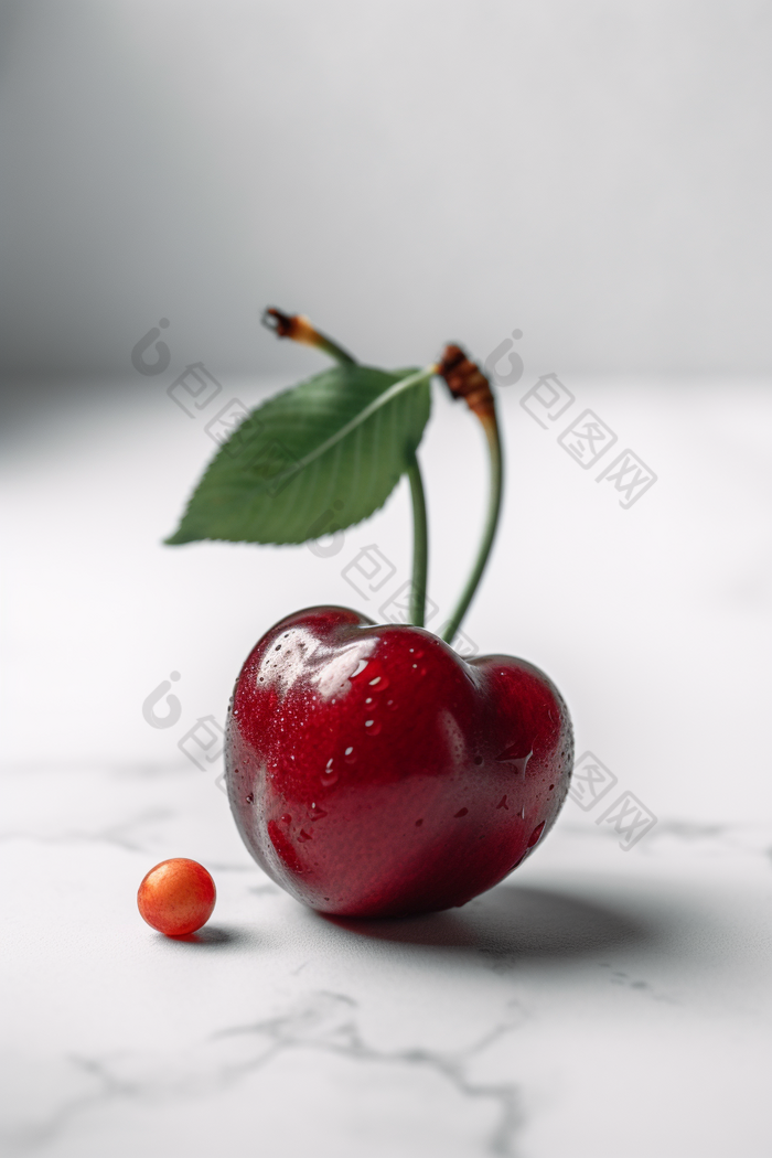 一颗樱桃白色桌面一个樱桃