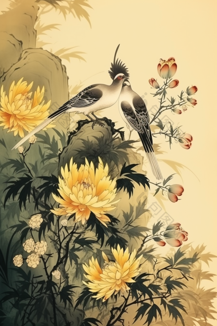 国画工笔画花鸟图精致细节插画图片-包图网