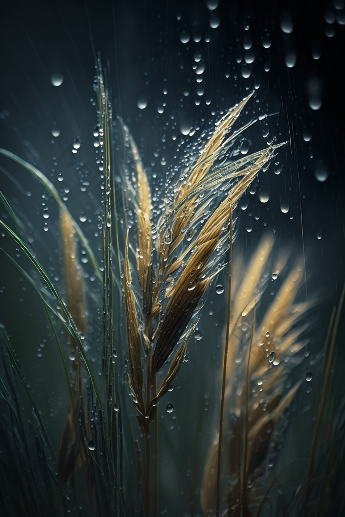 雨水冲刷粮食植物滴