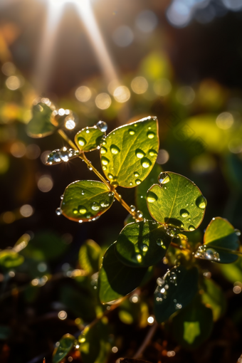 清晨露珠<strong>植物</strong>水滴新鲜