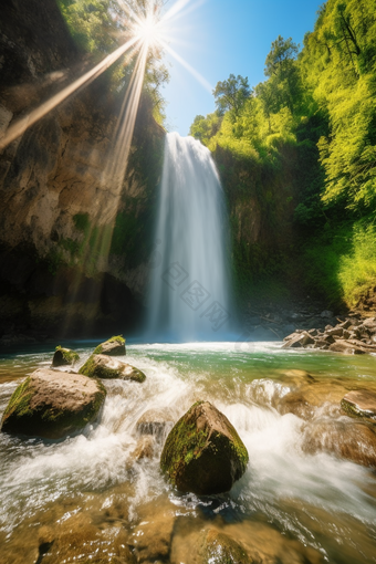 阳光夏季瀑布活力风景