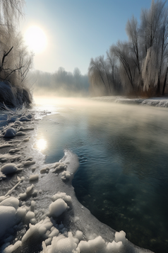 阳光冬天雪景风景摄影图数字艺术15