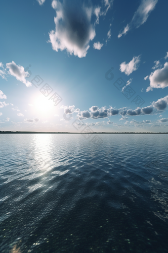 阳光湖水平静湖面