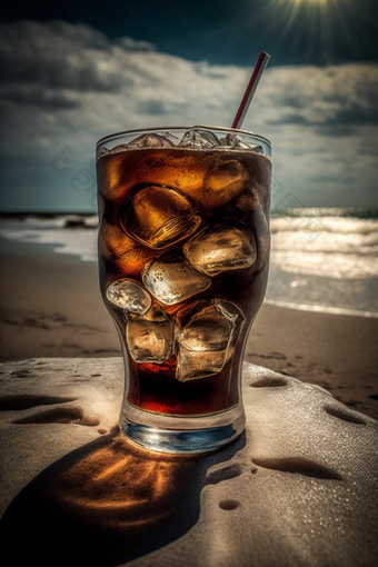 海边饮品可乐边沙子