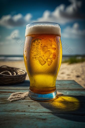 沙滩上的啤酒夏天海