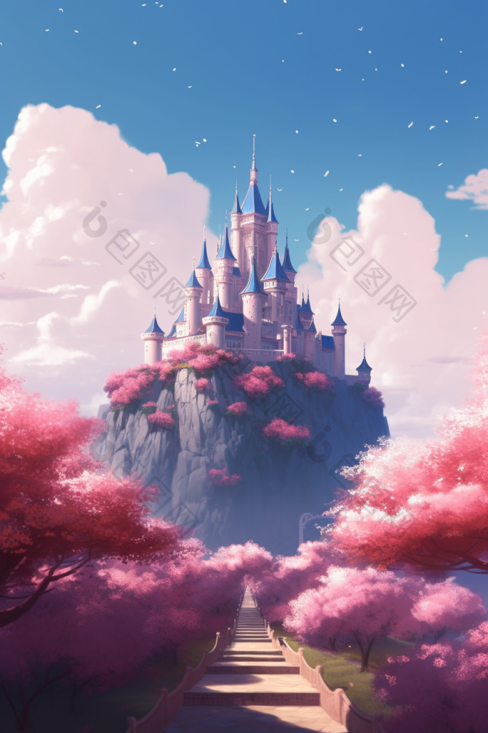 春天梦幻城堡梦想仙女插画图片-包图网