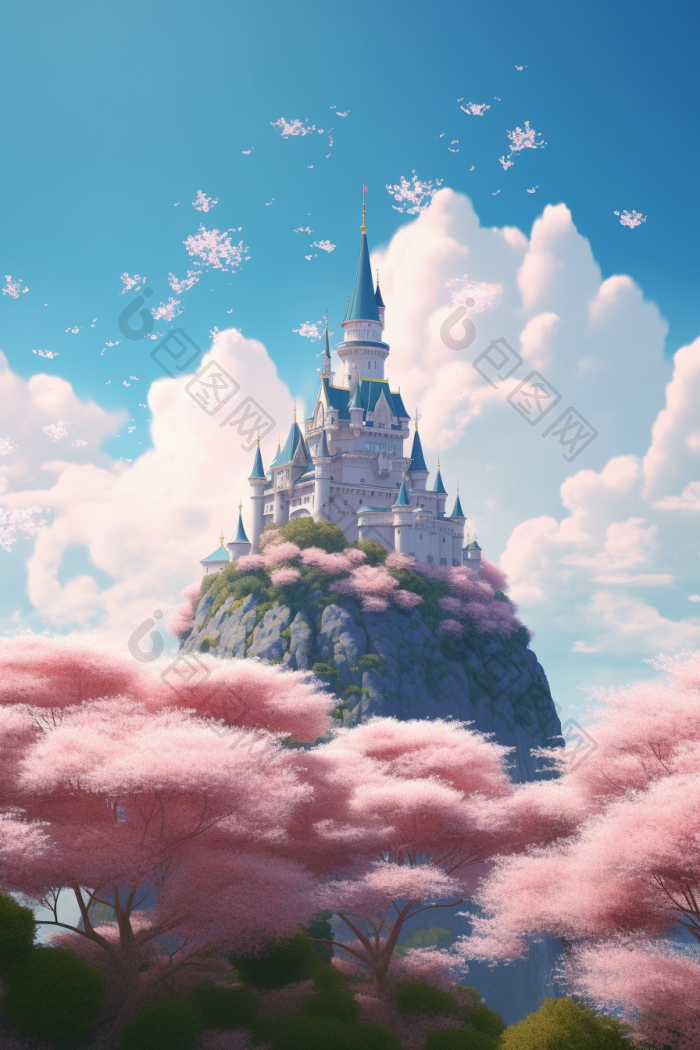 春天梦幻城堡梦想插画图片-包图网
