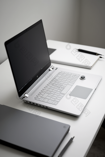 办公桌上的笔记本电脑白色白色桌面