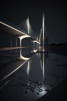 现代桥梁灯光反射摄影图数字艺术26
