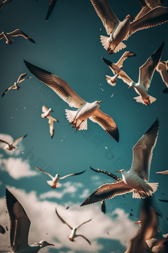 鸟群在天空飞行群生活