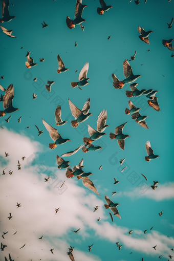 鸟群在天空飞行群视觉效果