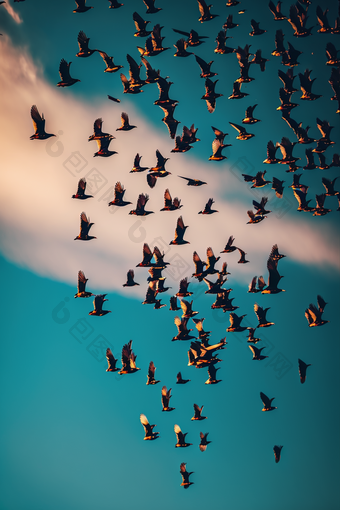 鸟群在天空飞行群氛围