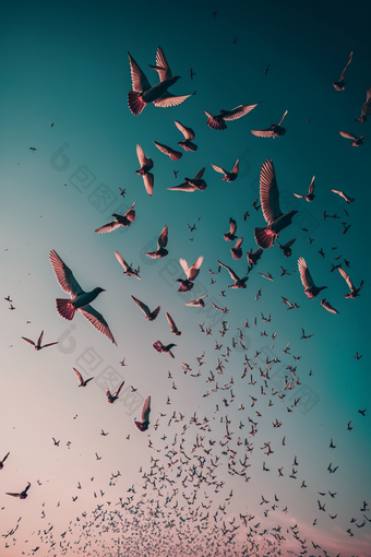 鸟群在天空飞行群高清