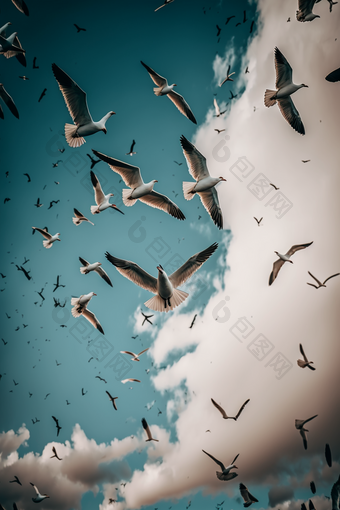 鸟群在天空<strong>飞行</strong>氛围生活