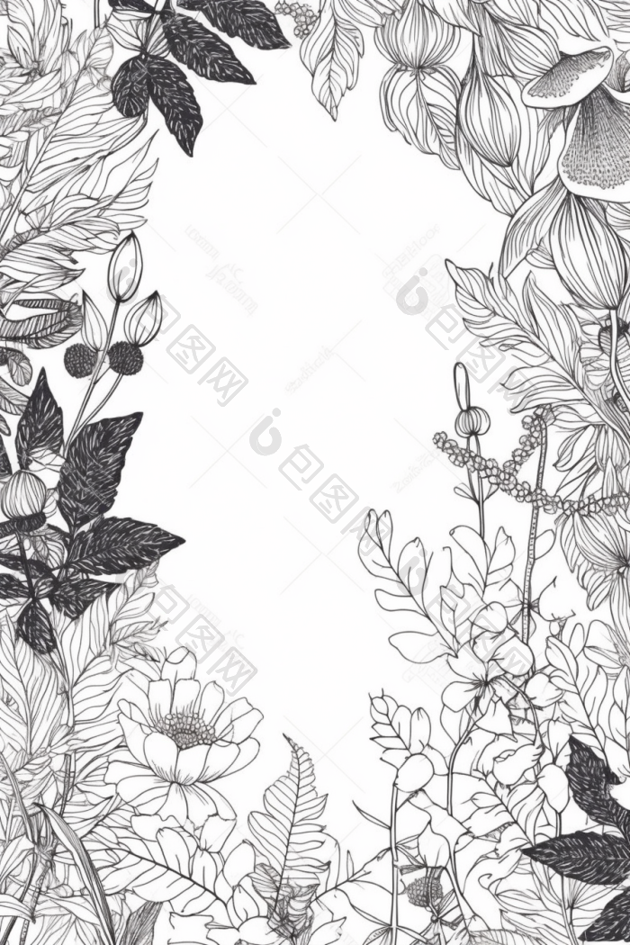 植物线描插画高清图片下载 包图网 