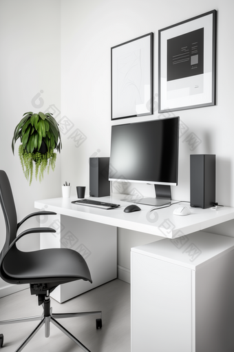明亮整洁的室内办公桌环境白色