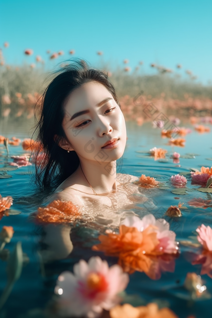 水中的漂亮女人中国美丽