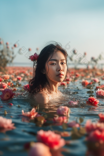 水中的漂亮女人中国明亮