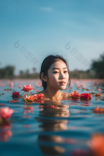 水中的<strong>漂亮</strong>女人中国肖像