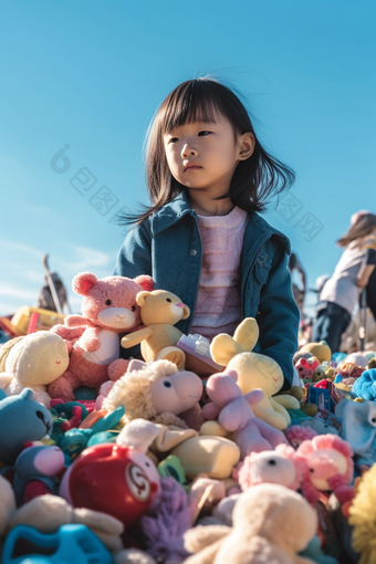 户外玩具小女孩光影中国氛围