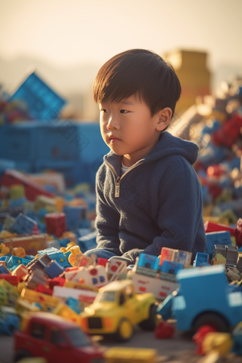 户外玩具小男孩光影小孩氛围