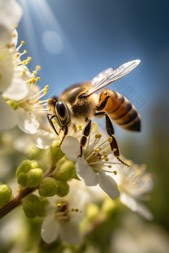 收集花蜜采蜜的蜜蜂勤劳好天气