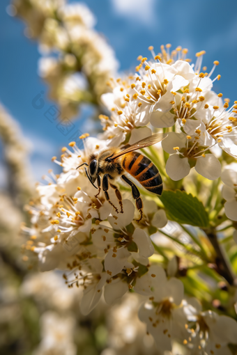 收集花蜜采蜜的蜜蜂晴朗拍摄