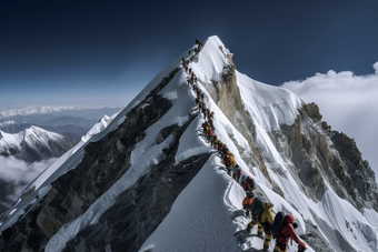 人们穿过珠穆朗玛峰通过<strong>雪山</strong>