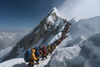 人们穿过珠穆朗玛峰雪山雪