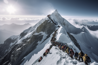 人们穿过珠穆朗玛峰路过风景