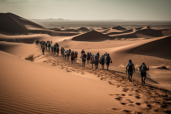 人们穿过沙漠干旱风景