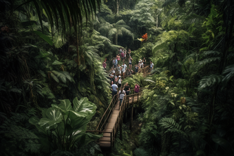 人们穿过<strong>热带雨林</strong>树植物