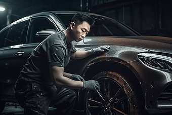 亚洲工人修理汽车亚洲人渲染