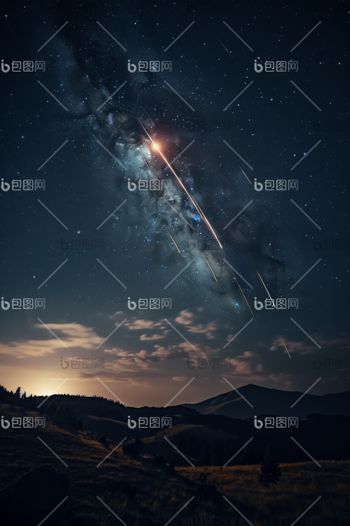 晚上流星天空摄影图数字艺术图片-包图网